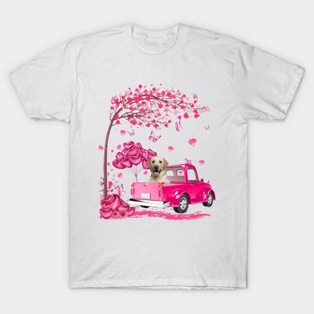 Valentine's Day Love Pickup Truck Yellow Labrador T-Shirt by TATTOO project